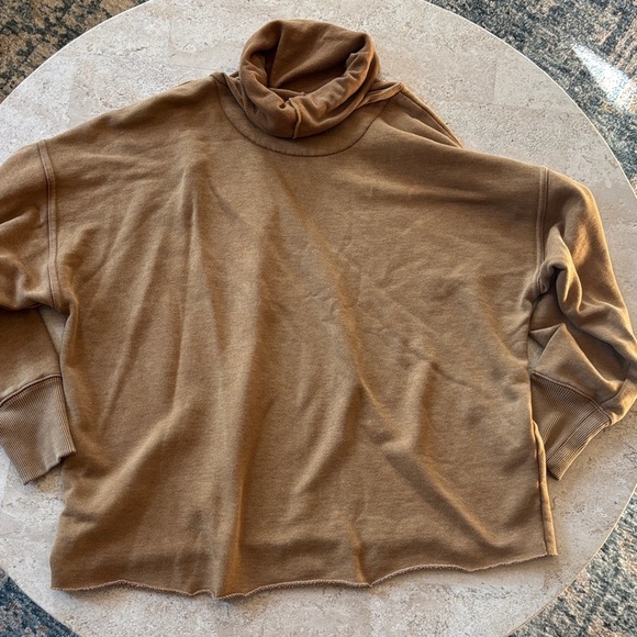 Aerie Size Medium Warm Tan cowl neck sweat with raw hem - Picture 6 of 6
